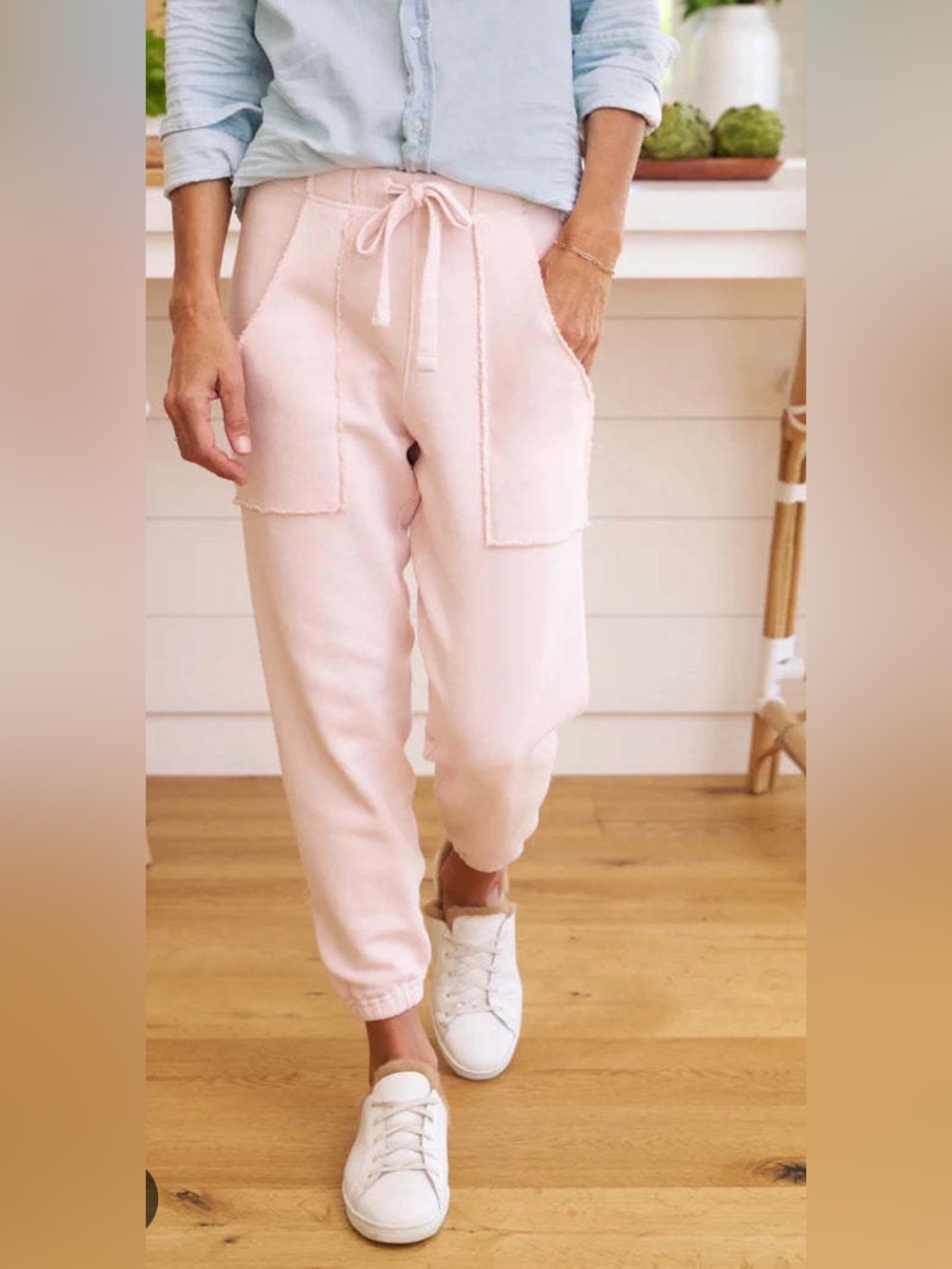 Frank & Eileen XL Eamon Vintage Rose Light Pink Jogger Pants with Patch Pockets